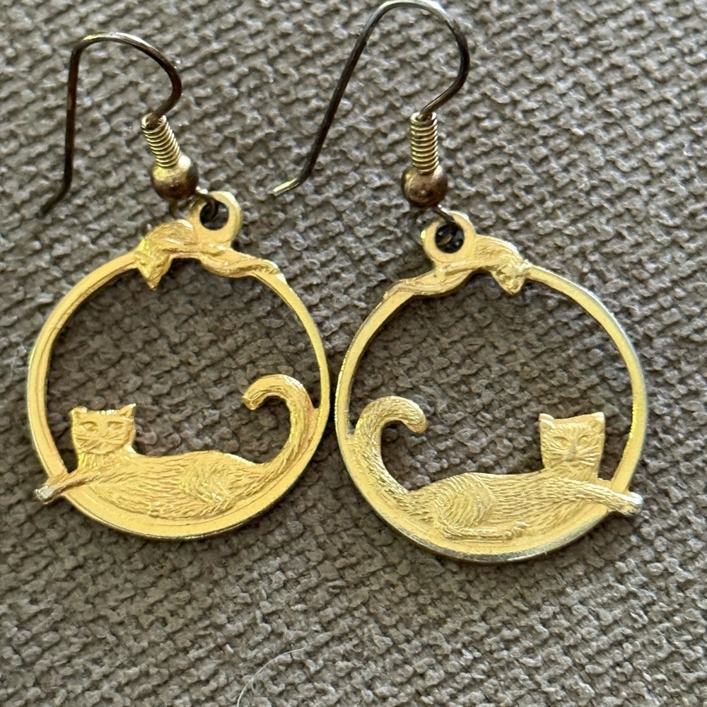 Gold Cat Earrings